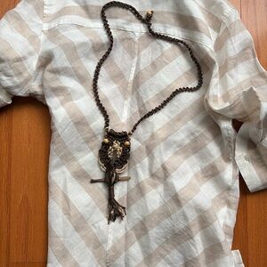 70’s vintage macrame owl necklace
